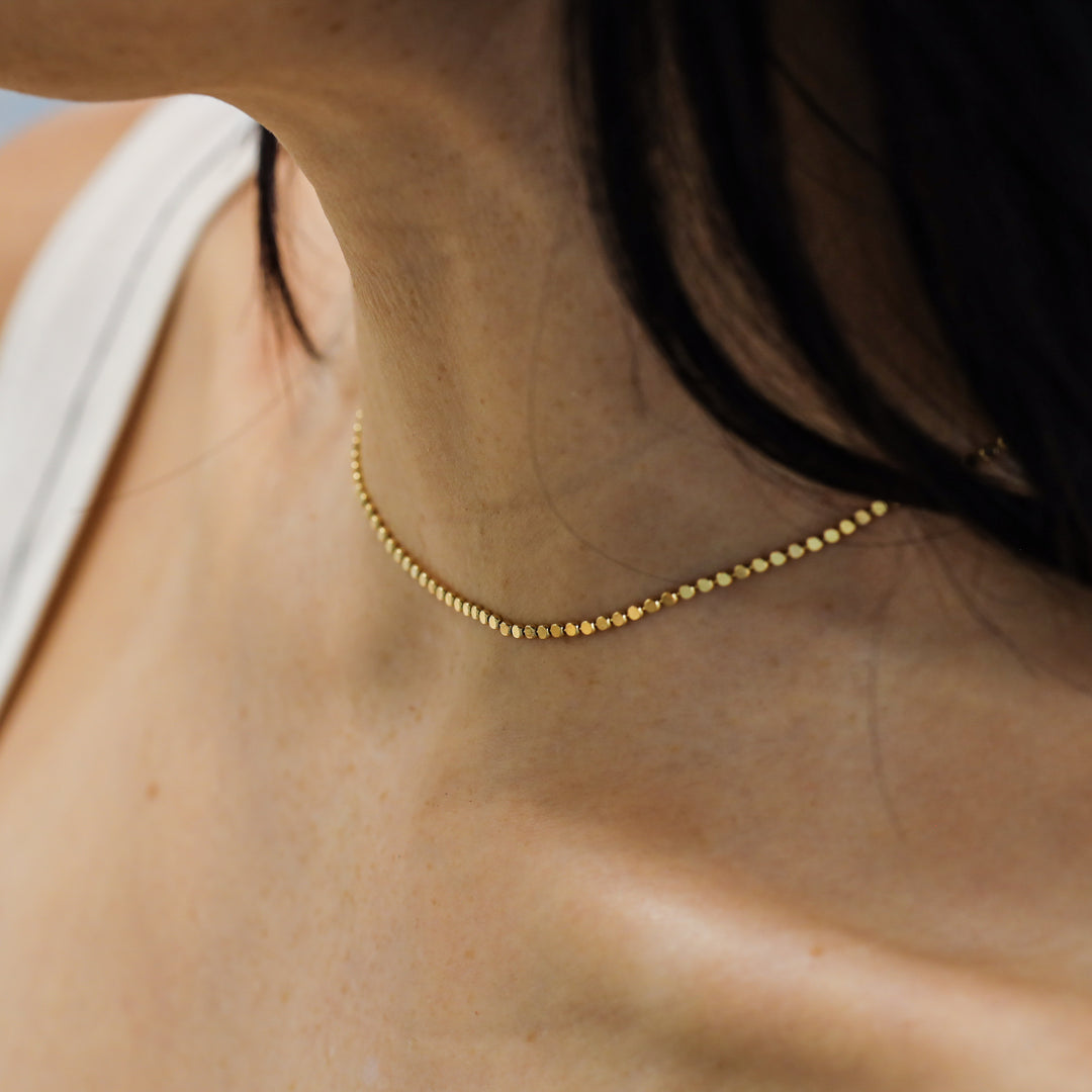 14K Gold Sparkle Flat Beads Necklace