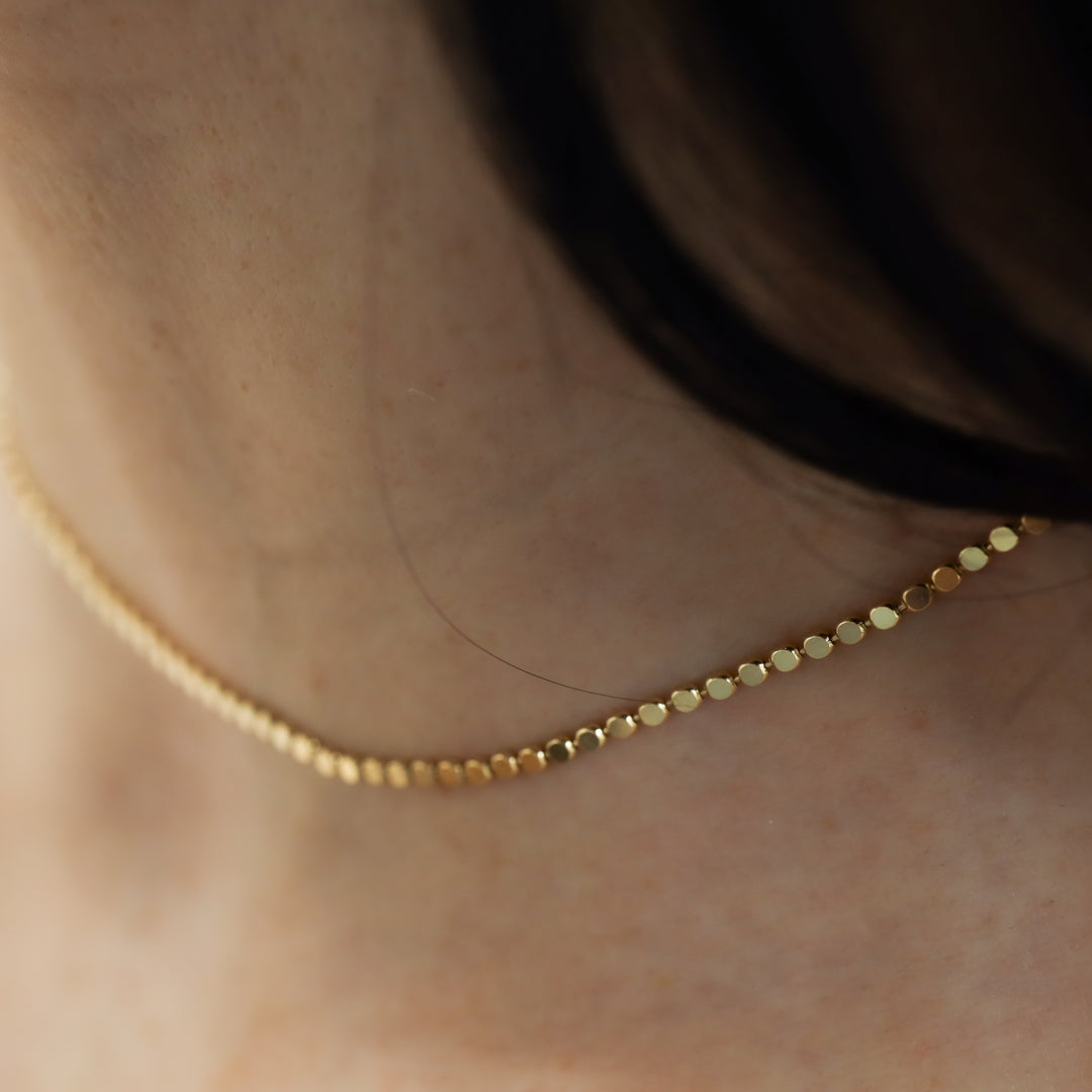 14K Gold Sparkle Flat Beads Necklace