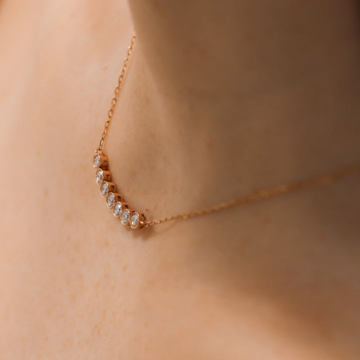 Curved Bezel Diamond Cluster Necklace – 7 Bezel Lab Grown Diamond Necklace in 14K Gold