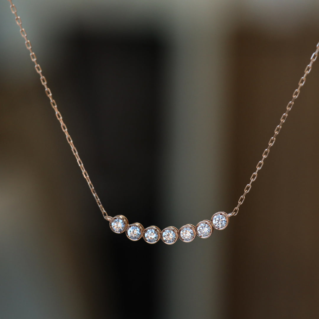Curved Bezel Diamond Cluster Necklace – 7 Bezel Lab Grown Diamond Necklace in 14K Gold