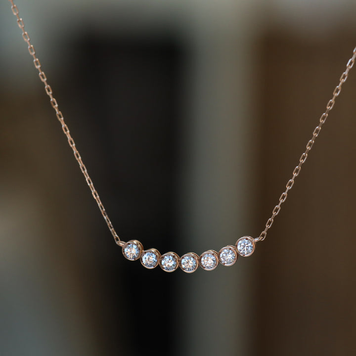 Curved Bezel Diamond Cluster Necklace – 7 Bezel Lab Grown Diamond Necklace in 14K Gold