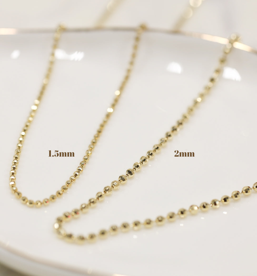 14K Solid Gold Disco Ball Chain | Ball Dainty Chain | 1.5mm, 2mm Gold Ball Necklace