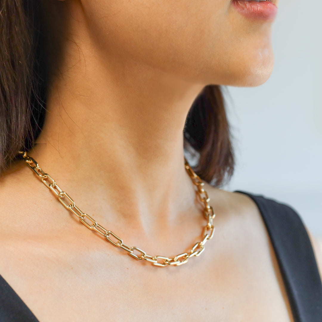 Chunky Chain Paperclip Necklace 1.8mm 14K Solid Gold