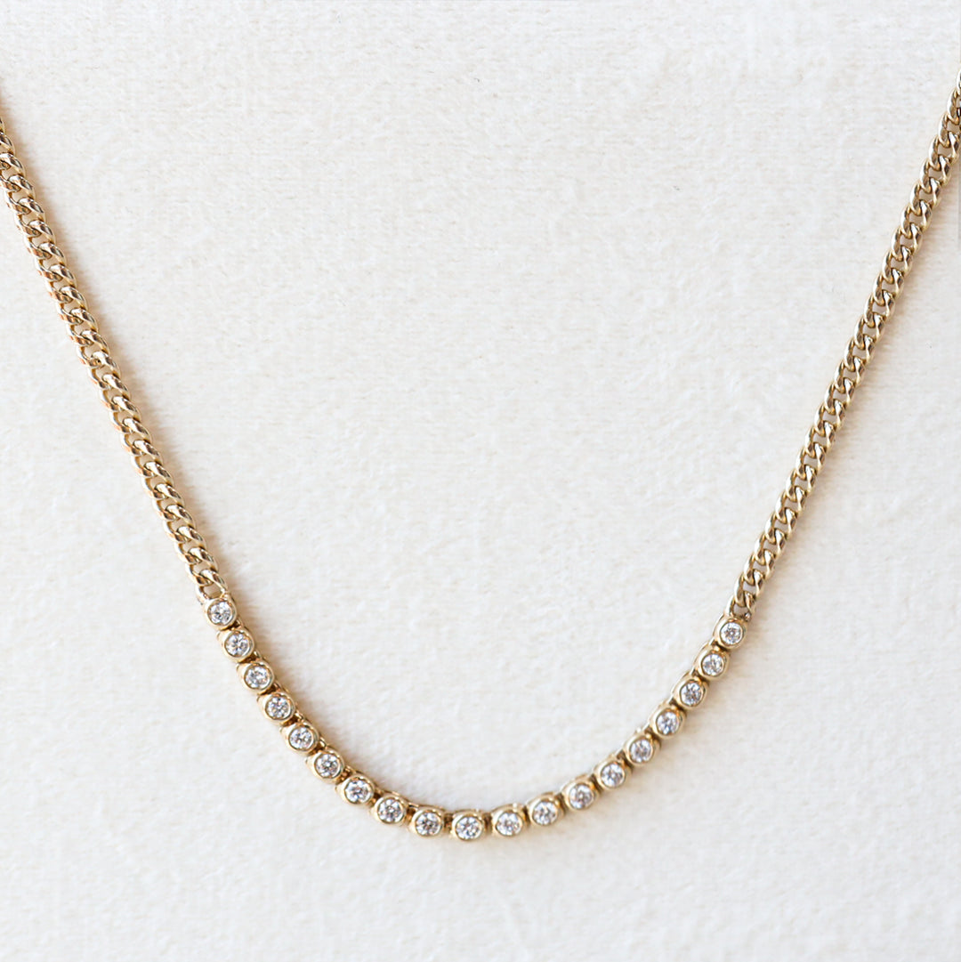 Tennis Row Bezel Lab Diamonds Necklace with 3mm 14K Solid Gold Chain