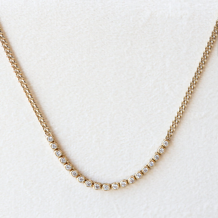 Tennis Row Bezel Lab Diamonds Necklace with 3mm 14K Solid Gold Chain