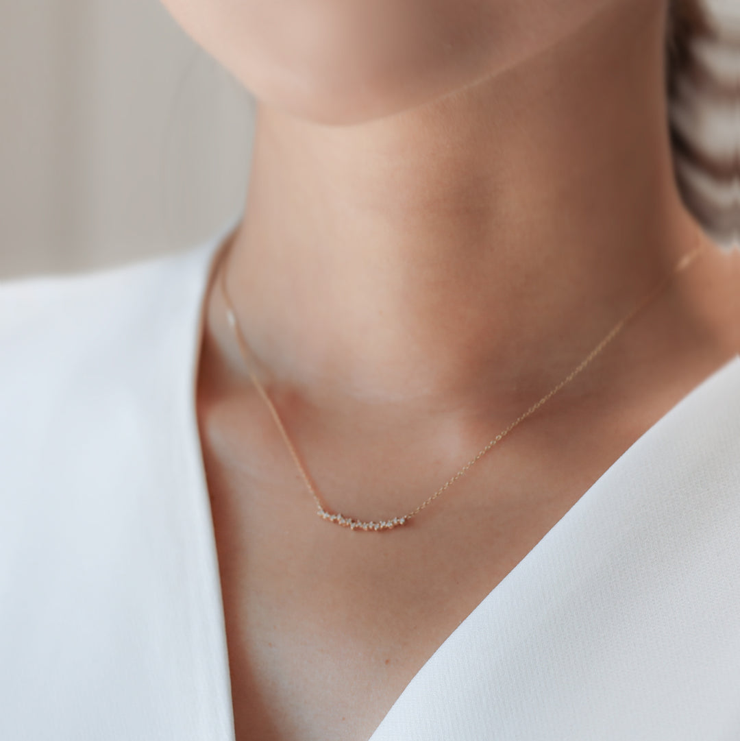 14K Gold Curved Cluster Diamond Necklace