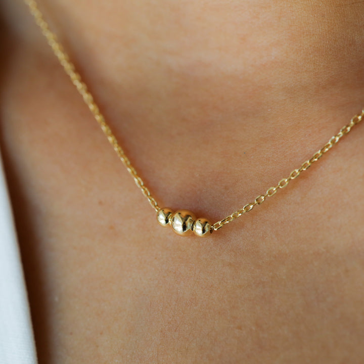 Tripled Beads Balls Chain 14K Solid Gold Necklace