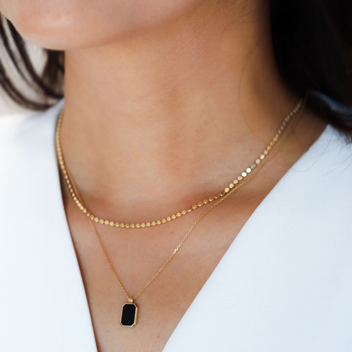 14K Gold Sparkle Flat Beads Necklace