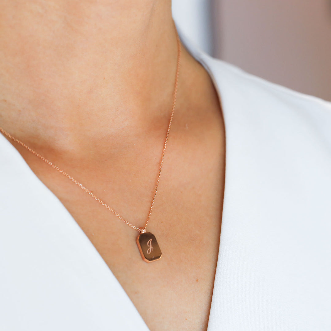 Gold Natural Black Onyx Pendant Necklace - Engravable Back
