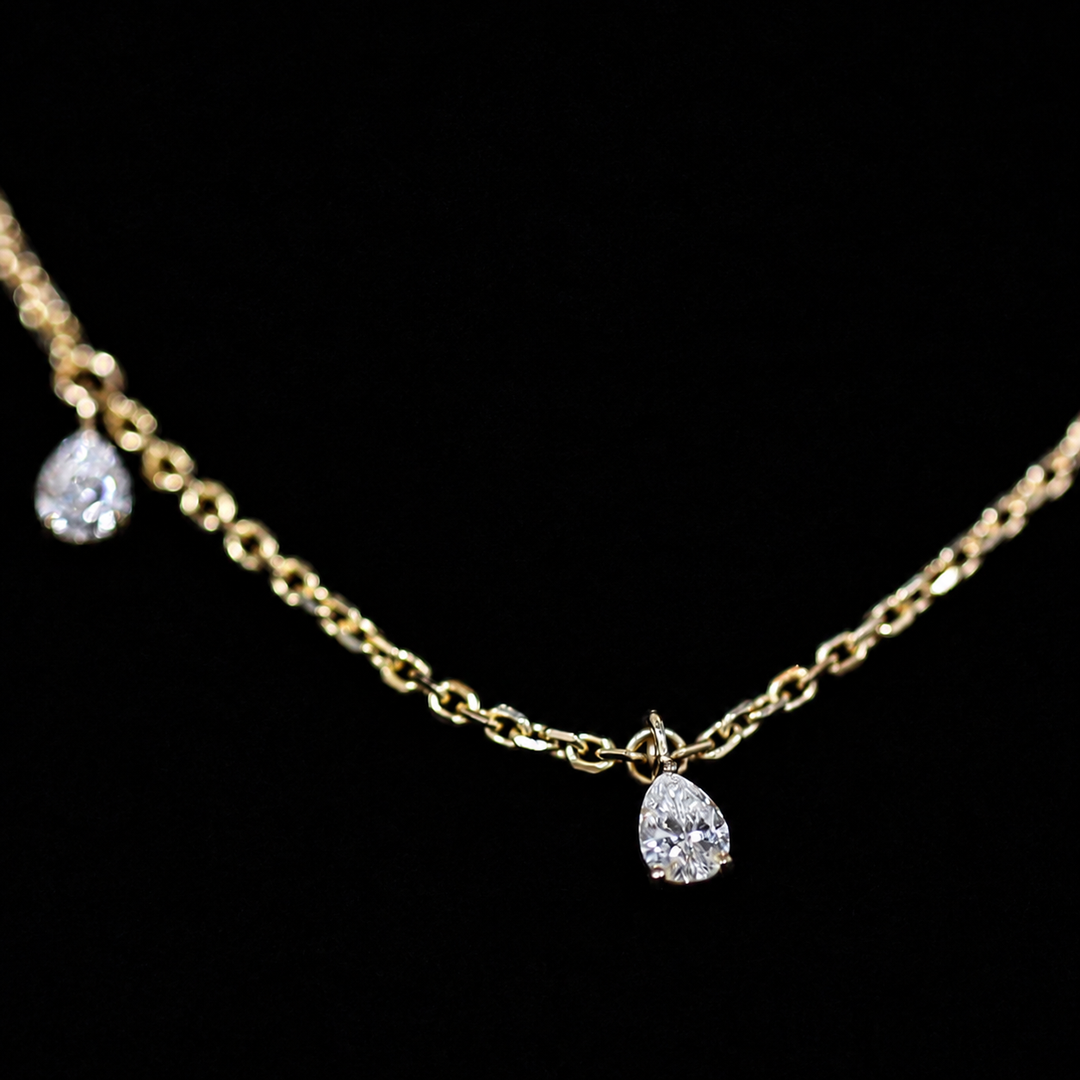 5 Pear Cut Diamond Dangling 14K Solid Gold Necklace