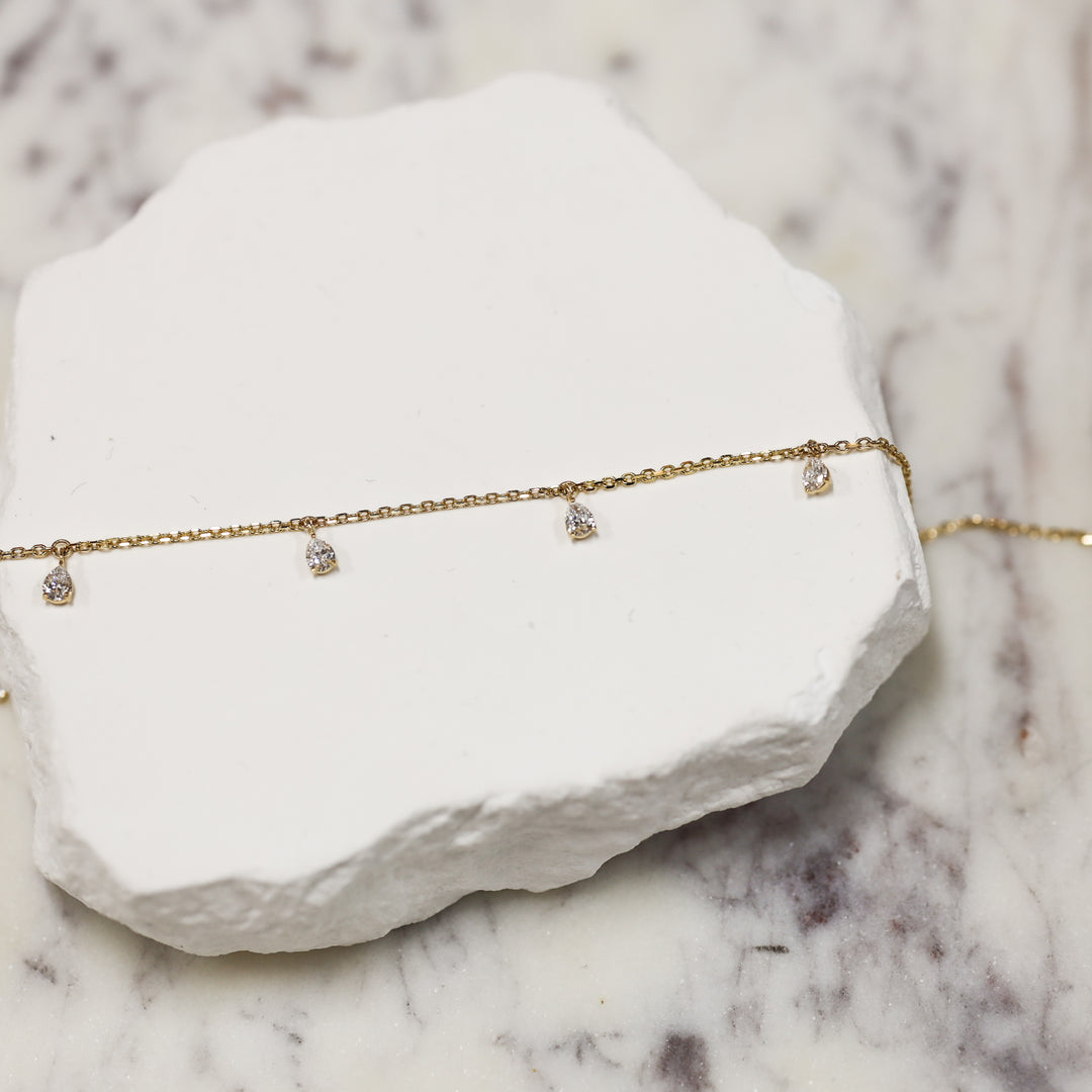 5 Pear Cut Diamond Dangling 14K Solid Gold Necklace