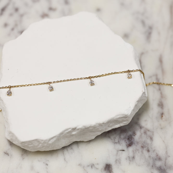 5 Pear Cut Diamond Dangling 14K Solid Gold Necklace
