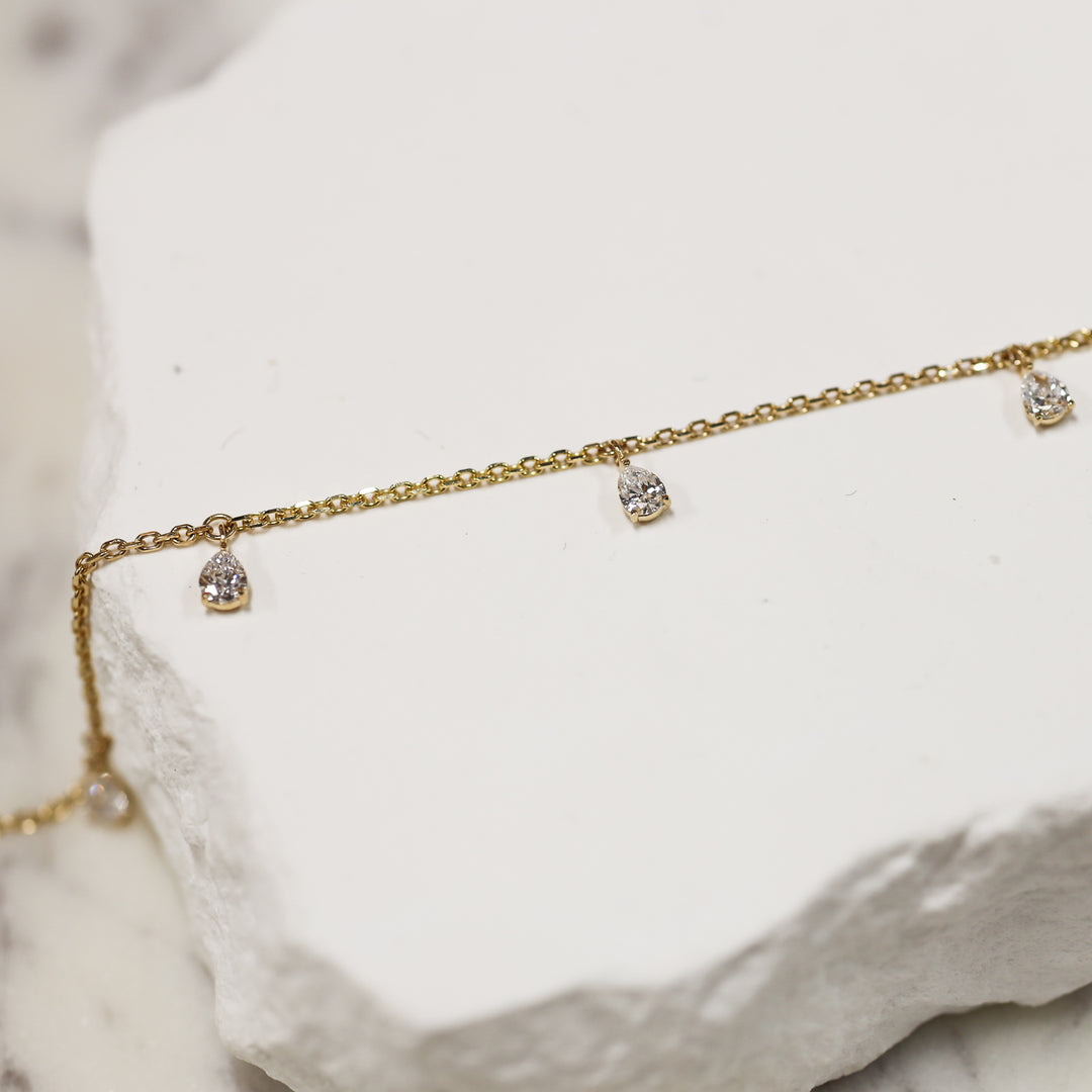 5 Pear Cut Diamond Dangling 14K Solid Gold Necklace
