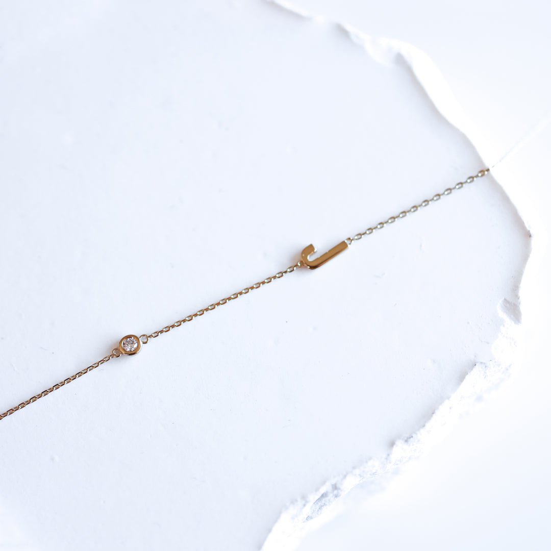 14K Solid Gold Diamond Initial Necklace with Bezel-Set Pendant