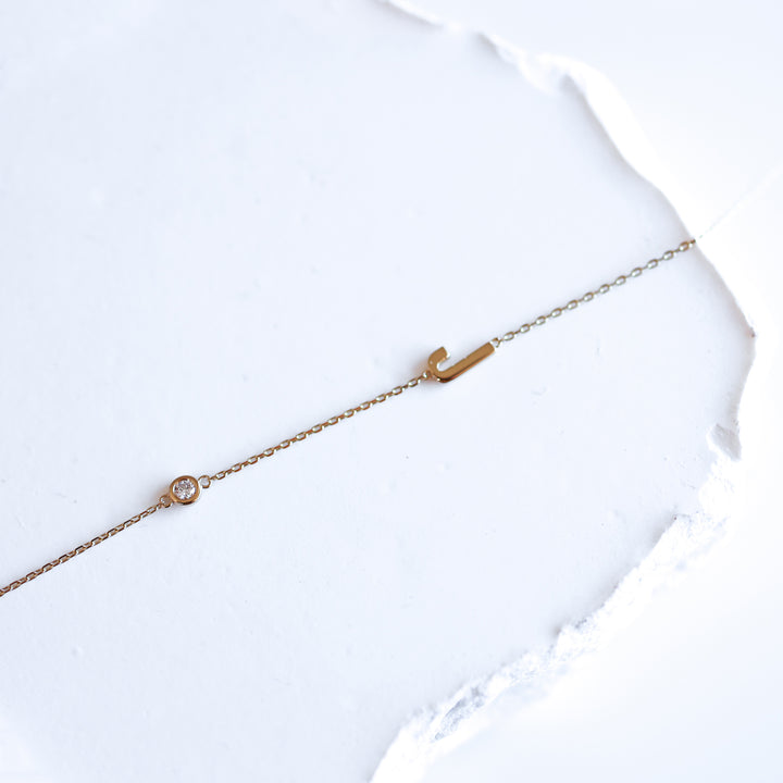 14K Solid Gold Diamond Initial Necklace with Bezel-Set Pendant