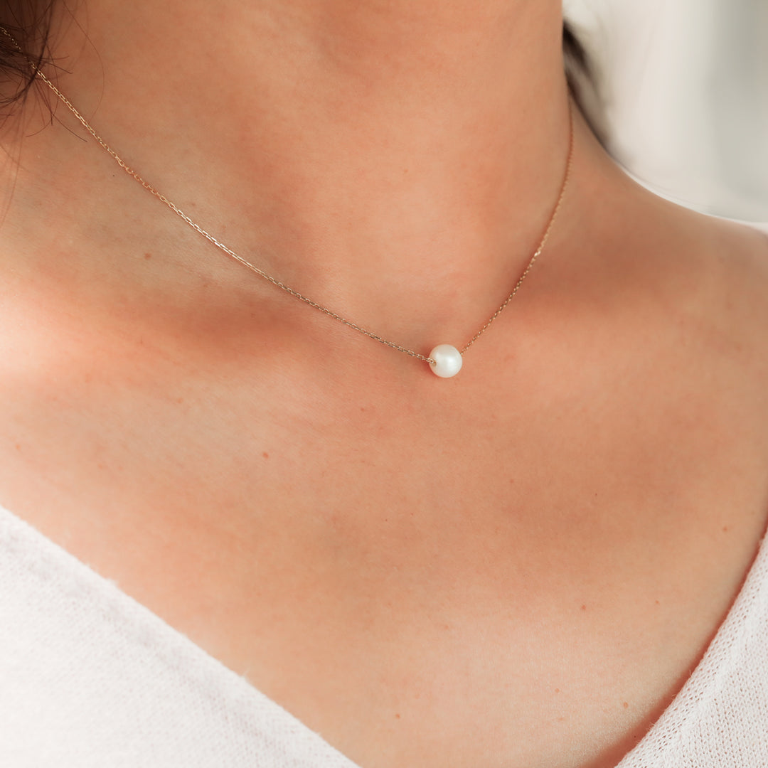 Single Pearl Necklace in 14K Solid Gold