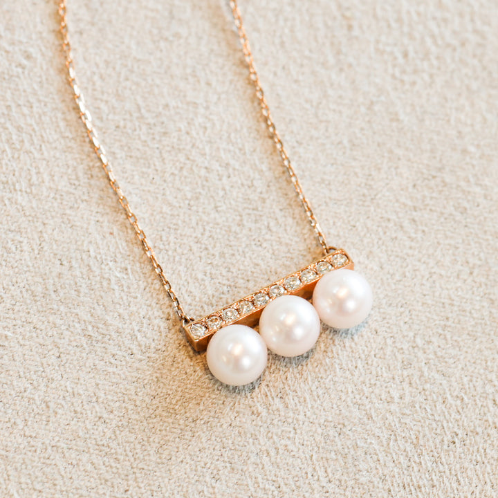 14K Solid Gold Diamond Pearl Bar Necklace – Elegant Lab Diamond Pendant