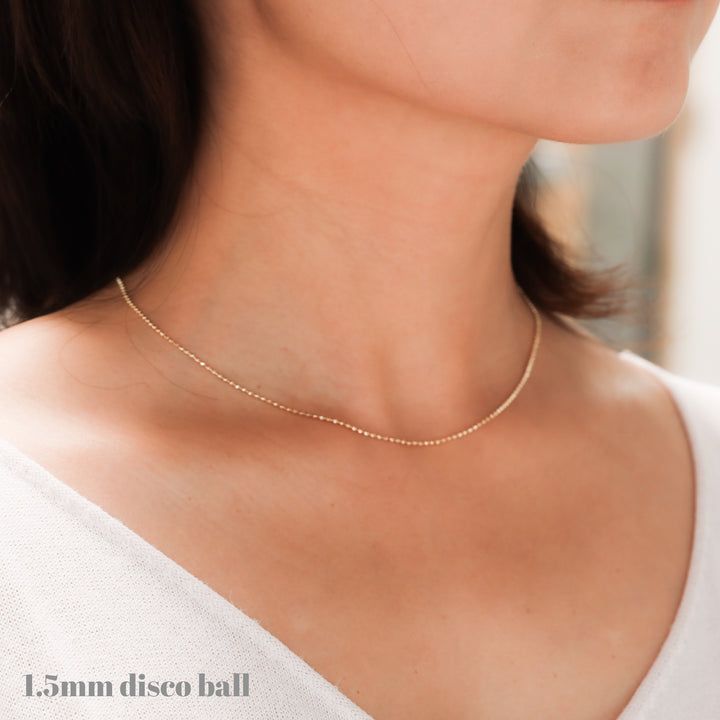 14K Solid Gold Disco Ball Chain | Ball Dainty Chain | 1.5mm, 2mm Gold Ball Necklace