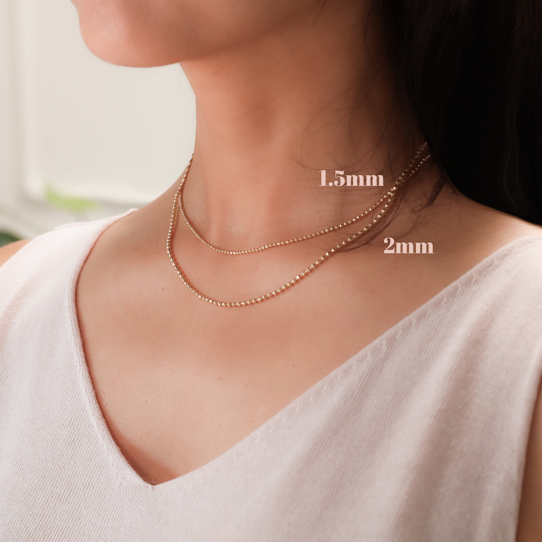 14K Solid Gold Disco Ball Chain | Ball Dainty Chain | 1.5mm, 2mm Gold Ball Necklace
