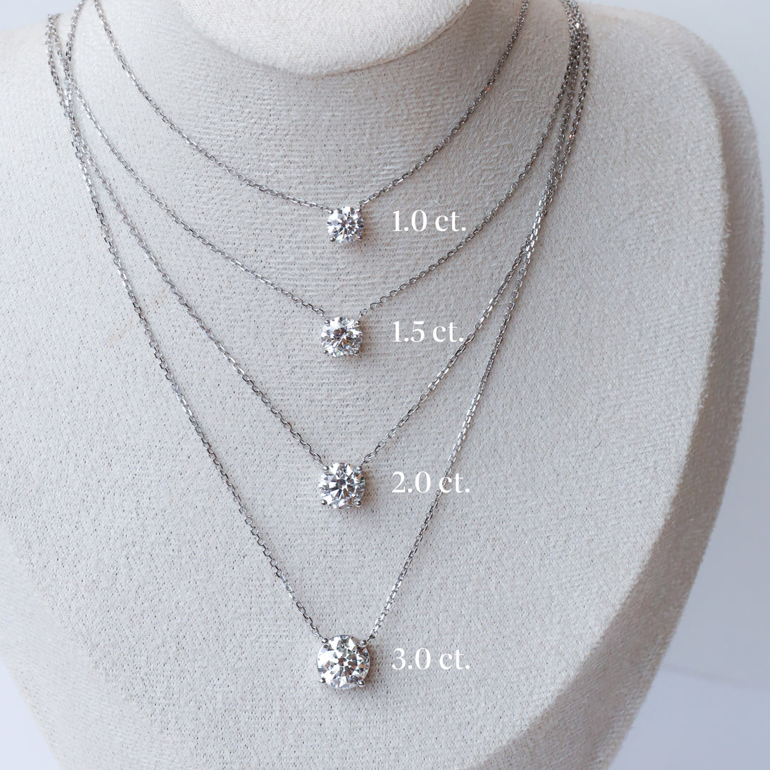 Lab Grown Diamond Solitaire Necklace on 14K Solid Gold Chain (1 ct. - 2 ct.)