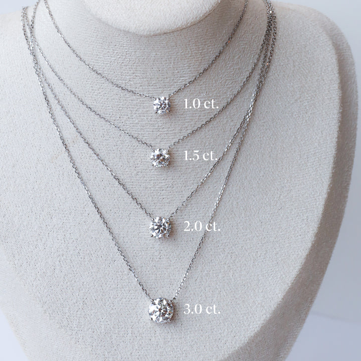 Lab Grown Diamond Solitaire Necklace on 14K Solid Gold Chain (1 ct. - 2 ct.)