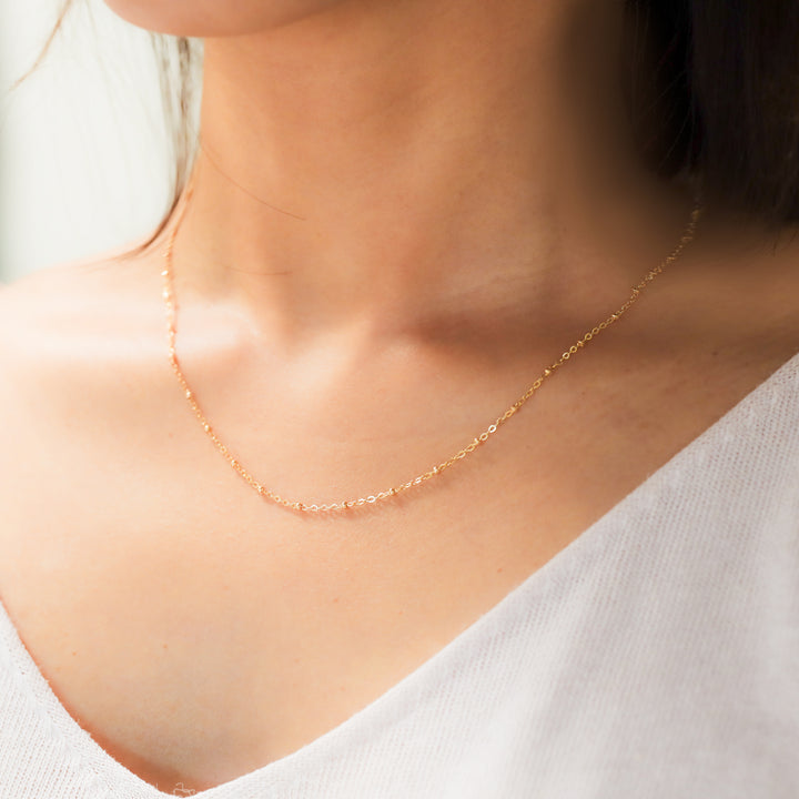 14K Solid Gold Disco Ball Dainty Necklace, Round bead Chain Necklace
