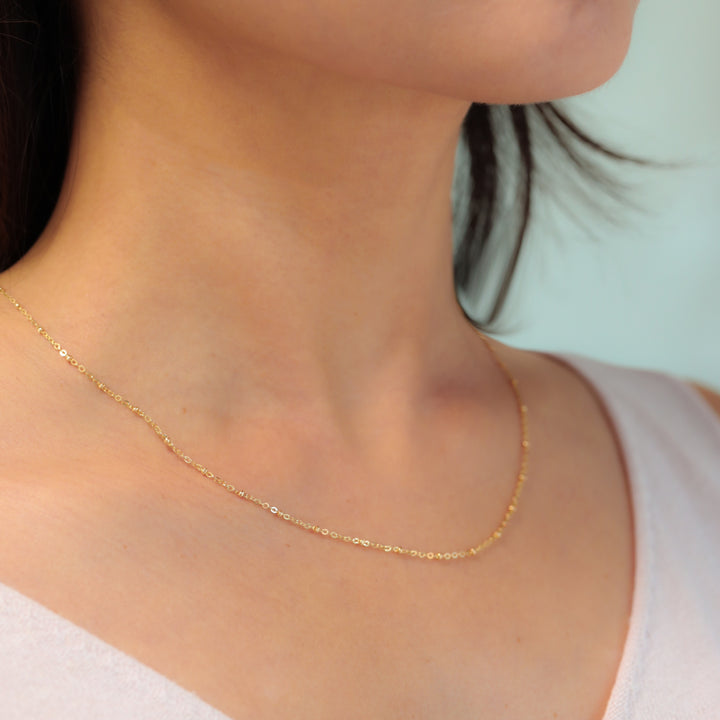 14K Solid Gold Disco Ball Dainty Necklace, Round bead Chain Necklace