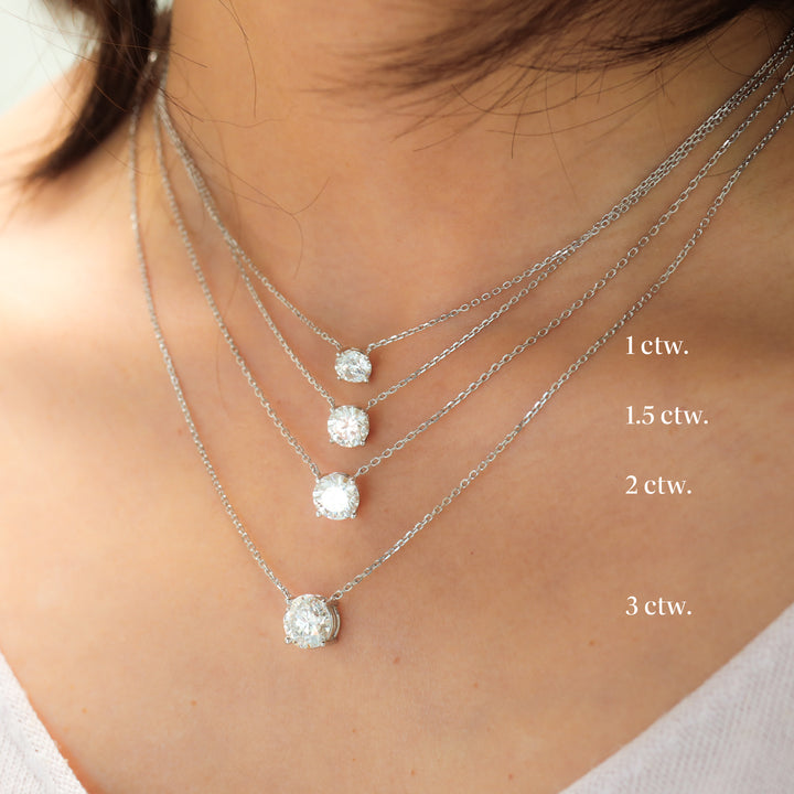 Lab Grown 4 Prong Diamond Solitaire Necklace on 14K Solid Gold Chain (1 ct. - 3 ct.)