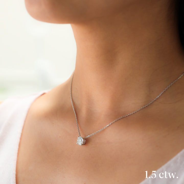 Lab Grown 4 Prong Diamond Solitaire Necklace on 14K Solid Gold Chain (1 ct. - 3 ct.)