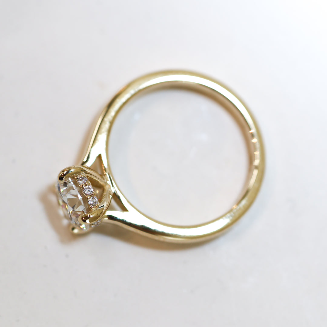 1.5 ct Round Diamond Hidden Halo Cathedral Engagement Ring