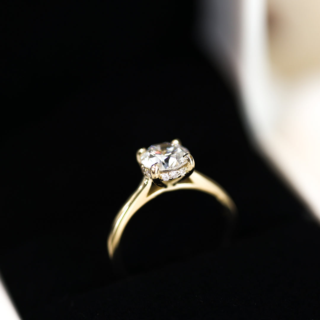 1.5 ct Round Diamond Hidden Halo Cathedral Engagement Ring