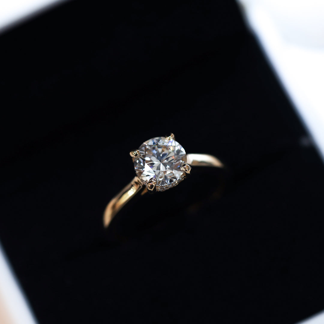 1.5 ct Round Diamond Hidden Halo Cathedral Engagement Ring