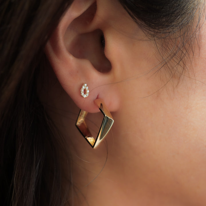 Thick Square Angled 14K Solid Gold Hoop Bold Geometric Earrings