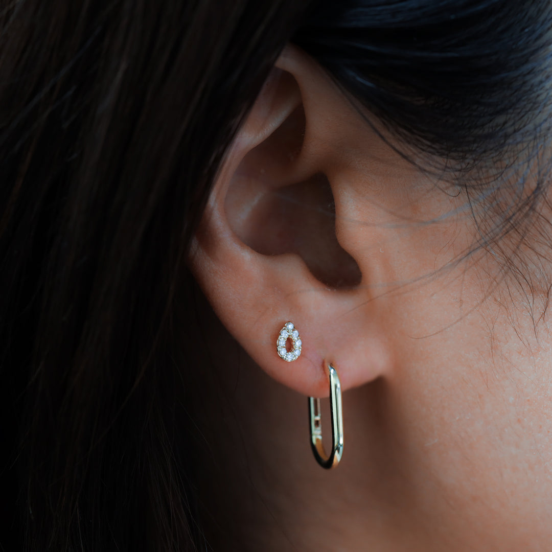 Halo Teardrop Stud Earrings – Pavé Diamond Pear Halo Studs in 14K Gold