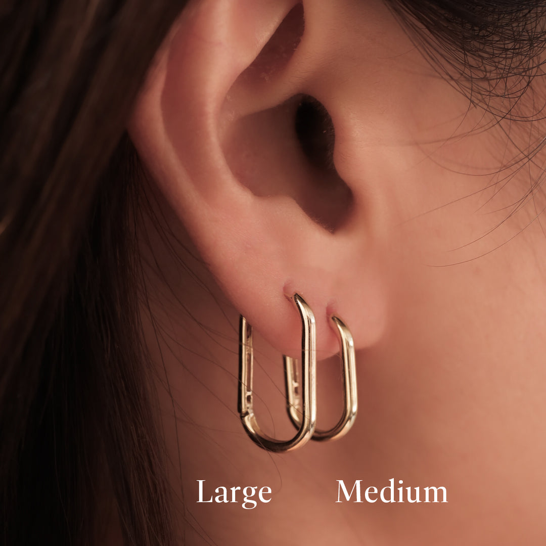 Round-Rectangular Huggie Hoop 14K Gold Earrings - Large 21mm