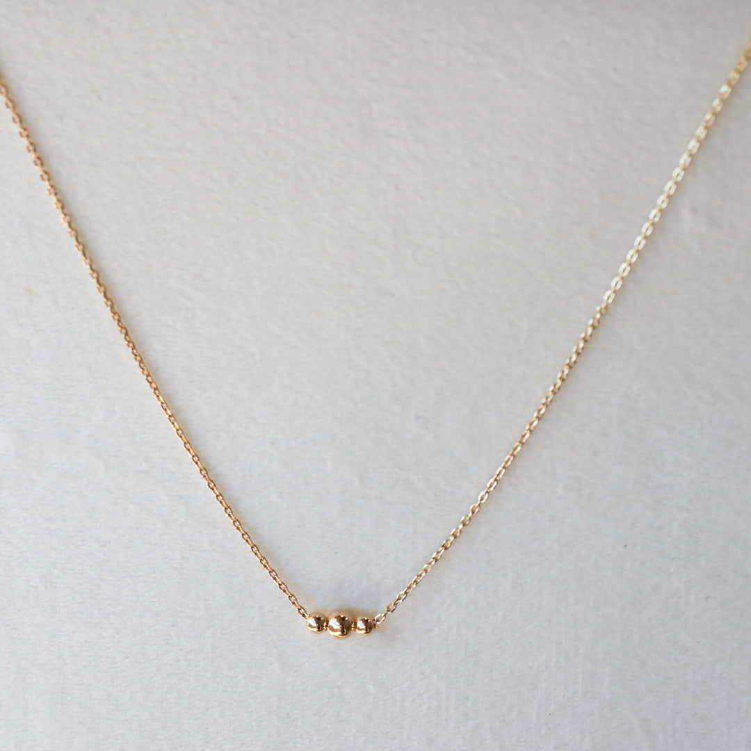 Tripled Beads Balls Chain 14K Solid Gold Necklace
