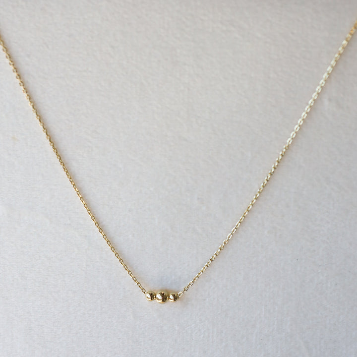 Tripled Beads Balls Chain 14K Solid Gold Necklace
