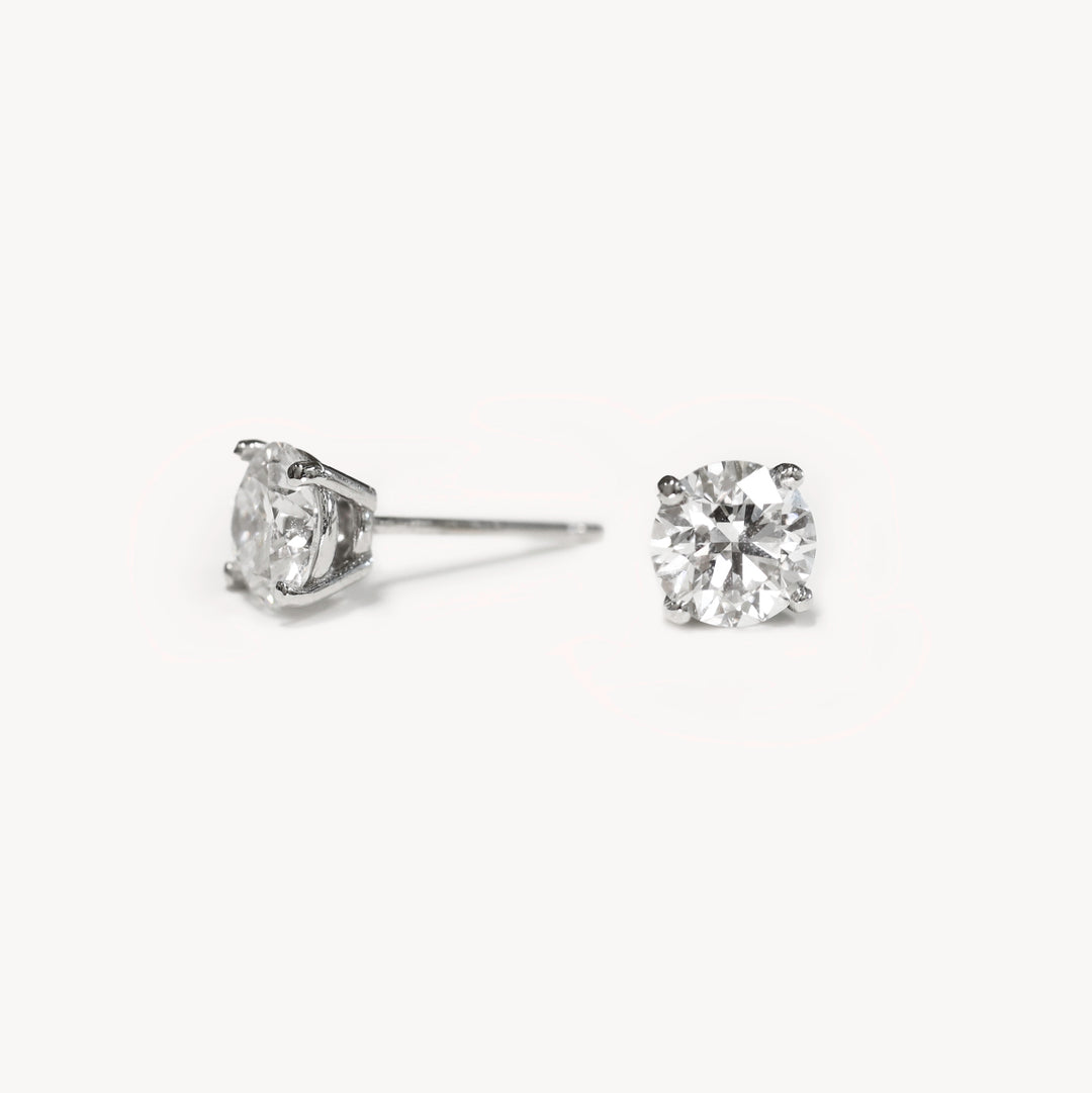 2 ctw (1 ct. per side) 4 Prong Round Certified Lab Grown Diamond Stud Earrings