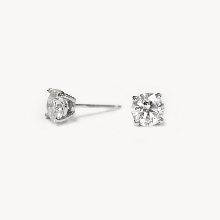 2 ctw (1 ct. per side) 4 Prong Round Certified Lab Grown Diamond Stud Earrings