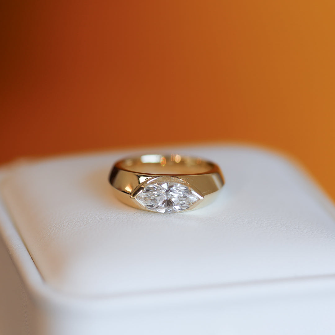 Marquise Diamond Signet Ring in 14K Solid Gold