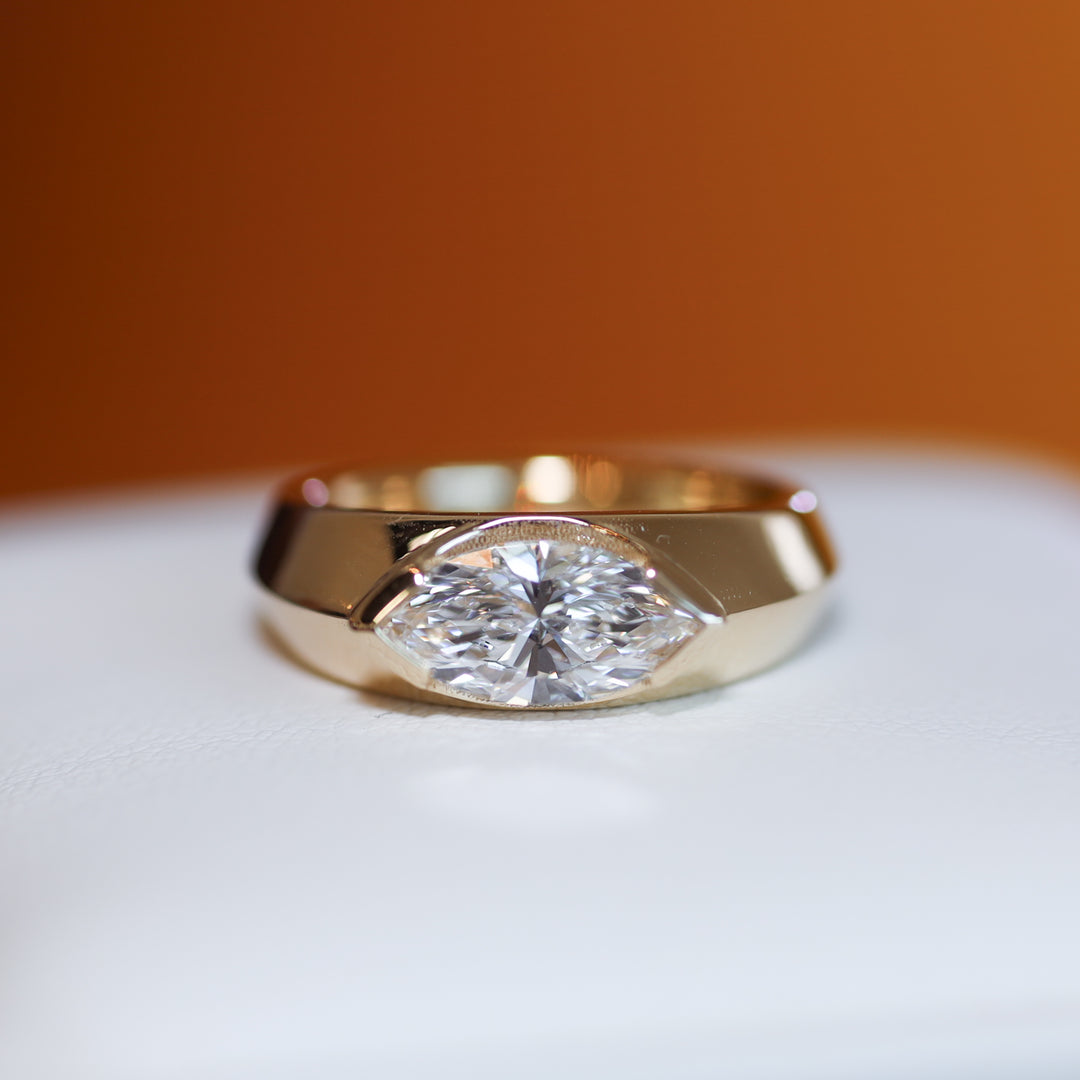 Marquise Diamond Signet Ring in 14K Solid Gold
