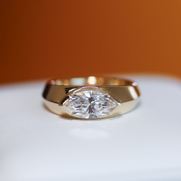 Marquise Diamond Signet Ring in 14K Solid Gold