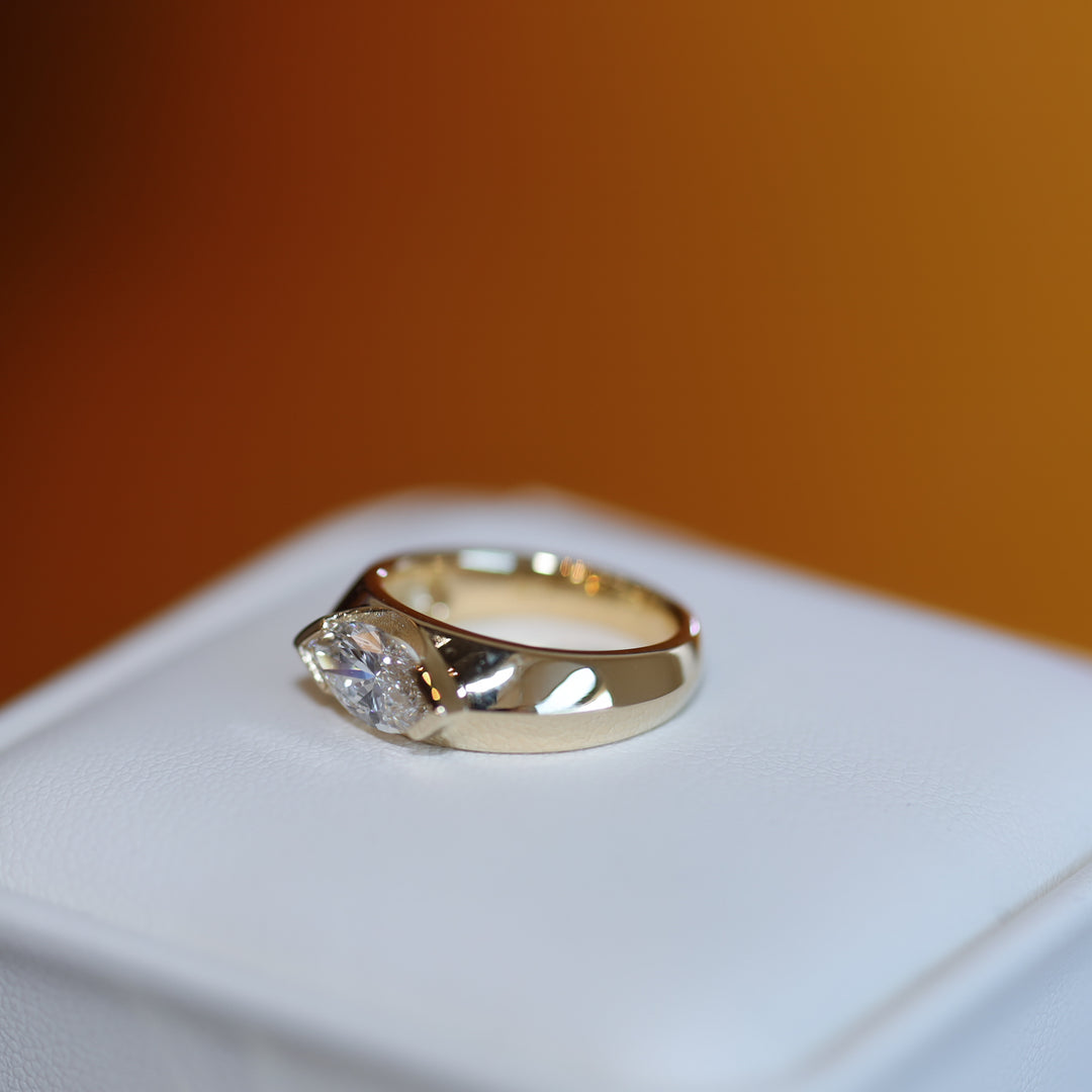 Marquise Diamond Signet Ring in 14K Solid Gold