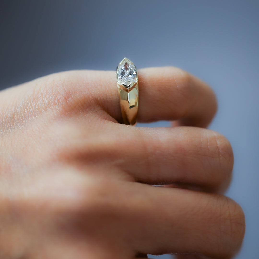 Marquise Diamond Signet Ring in 14K Solid Gold
