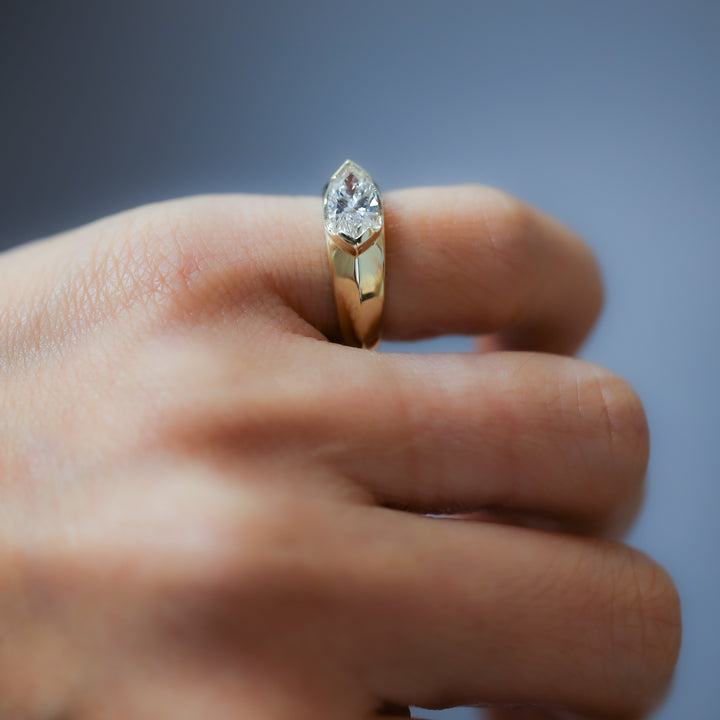 Marquise Diamond Signet Ring in 14K Solid Gold