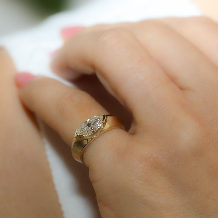 Marquise Diamond Signet Ring in 14K Solid Gold