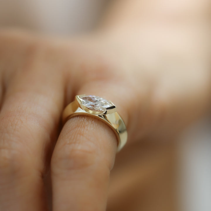 Marquise Diamond Signet Ring in 14K Solid Gold