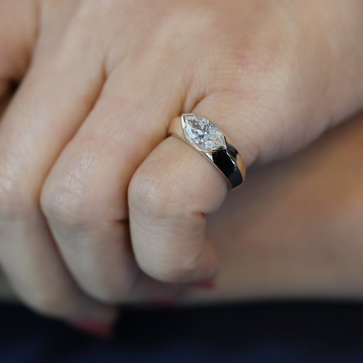 Marquise Diamond Signet Ring in 14K Solid Gold