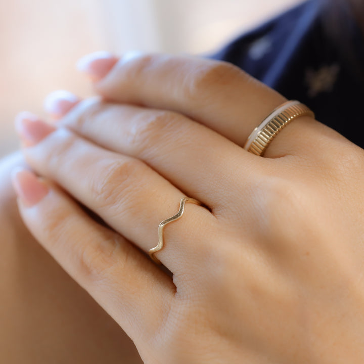 Fluted Stackable Ribbed 14K Gold Ring
