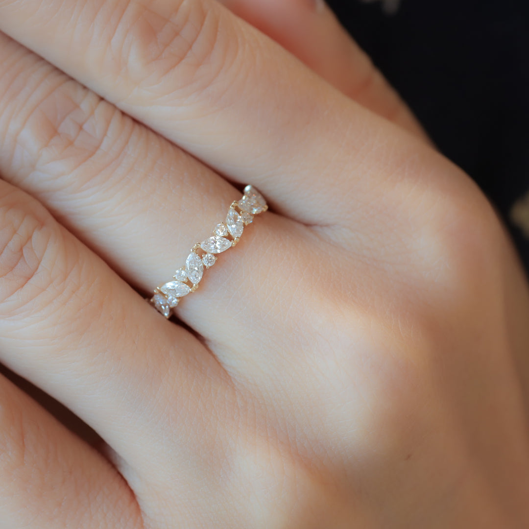 Marquise & Round Diamond Full Eternity Engagement Ring Wedding Band- 1.5 ct.tw. - 14K Solid Gold